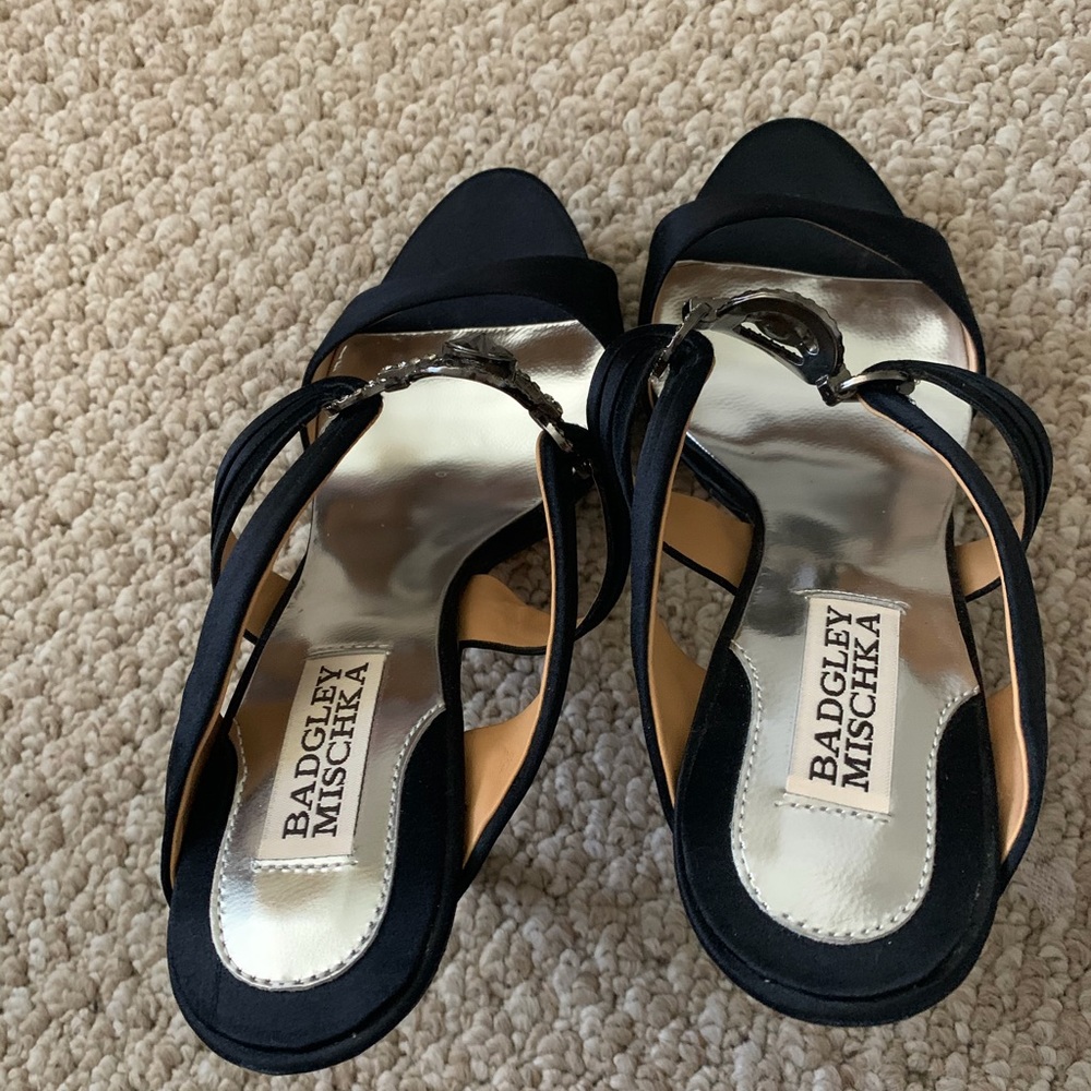 Awesome BADGLEY MISCHKA Black Satin Jeweled Heels